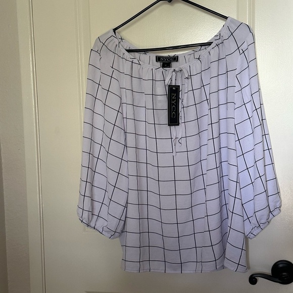 Off the shoulder windowpane Blouse - Picture 3 of 4